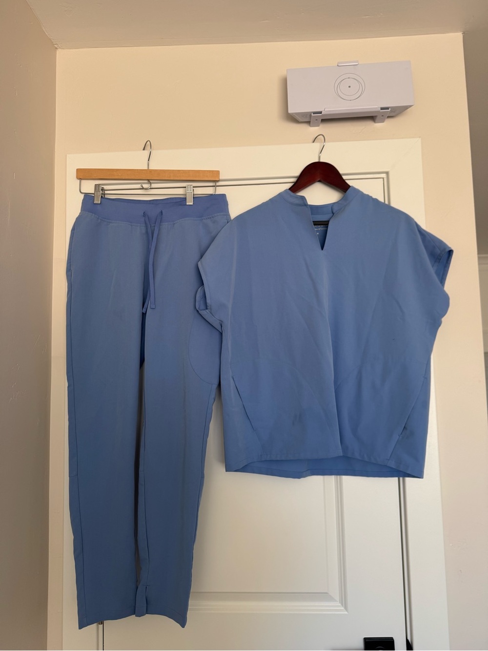Fabletics light blue scrub set